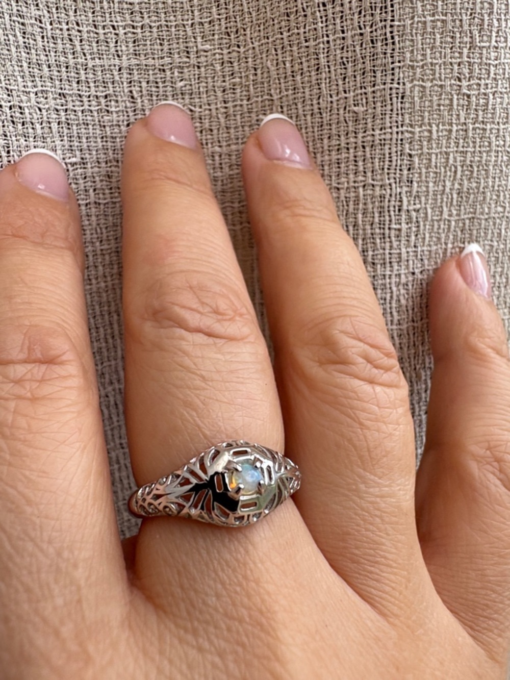 Sterling Silver Filigree Ring with Opal